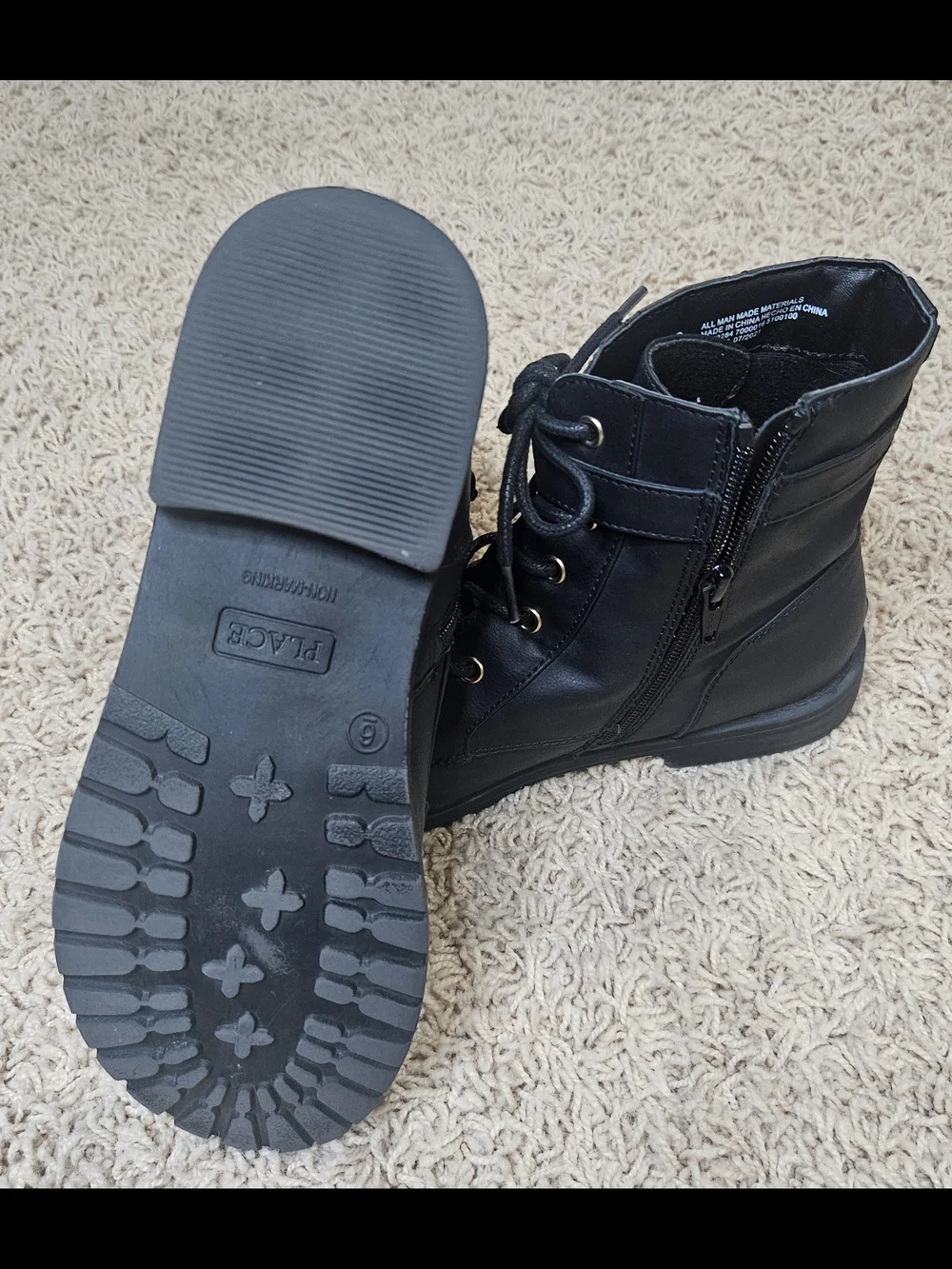 Black Quilted Lace-Up Ankle Boots with Buckle